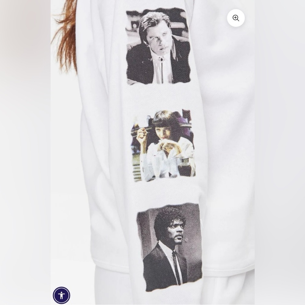 Retro Pulp Fiction Graphic Sweatshirt White Y2K Streetwear Cult Classic - Picture 4 of 9